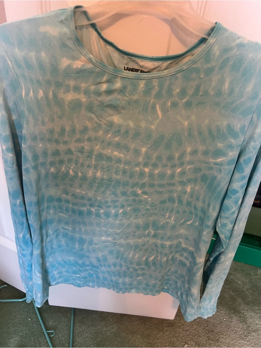Lands' End Women's Light Aqua Tie-Dye Long Sleeve swim shirt